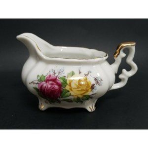 Vintage Japan Footed Creamer Hand Painted With Roses Fancy Handle Single Serve
